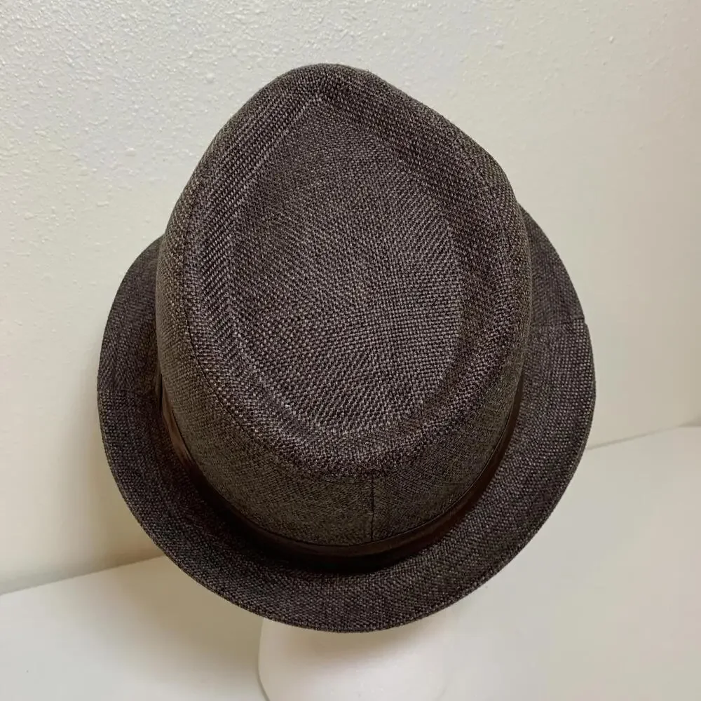 Straw Fedora Hat Trilby Cap Dark Brown Summer Beach Sun Panama Men Women